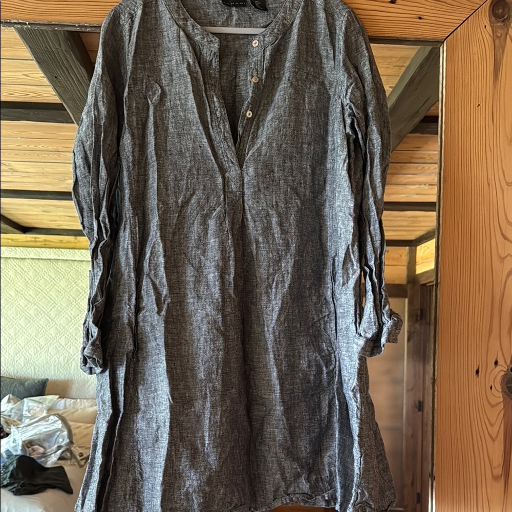 Tahari blue gray linen shirt dress shirtdress with pockets!!!